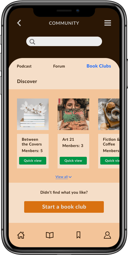 Audio book App UI: community